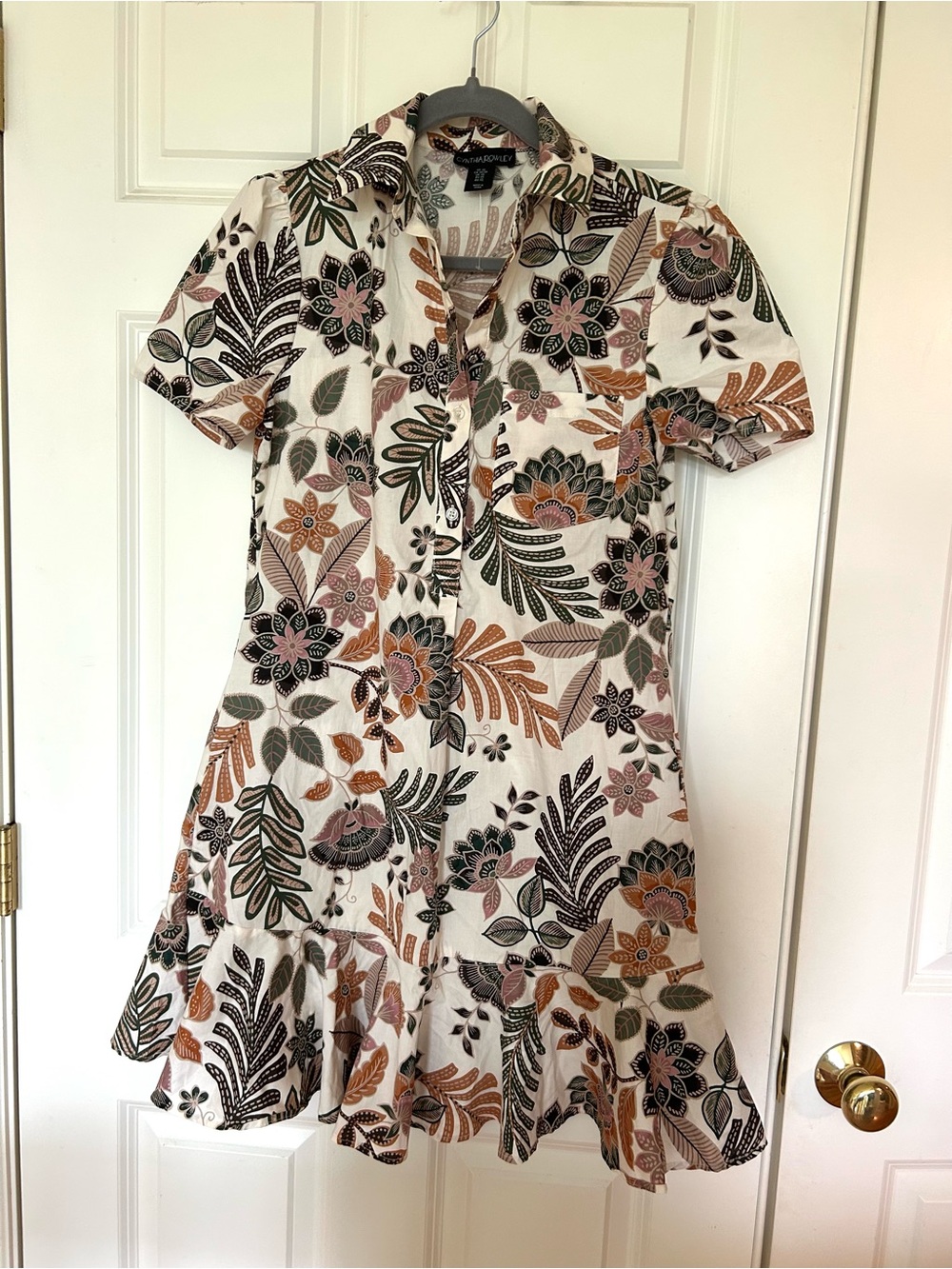 Cynthia Rowley Floral Button-Front Dress in Cream, Green & Pink